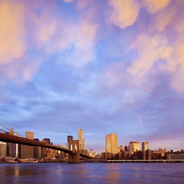 USA, New York City, Manhattan, The Brooklyn Bridge spanning the East river