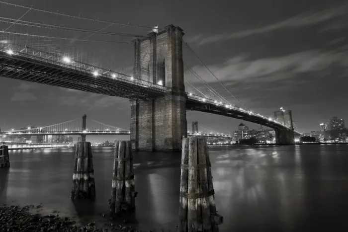 Framed Print : USA, New York City, Manhattan, Brooklyn and Manhattan Bridges across the East River