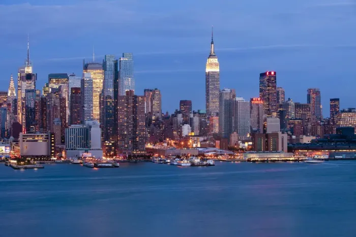 Framed Print : USA, New York City, Manhattan, Midtown across Hudson River