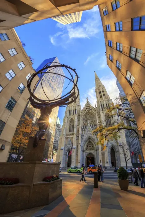 Framed Print : USA, New York City, Midtown Manhattan, Statue of Atlas and St Patricks Cathedral Framed Print : USA, New York City, Midtown Manhattan, Statue of Atlas and St Patricks Cathedral