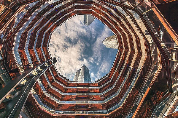 USA, New York City, View from below of the Vessel building in Hudson Yards area