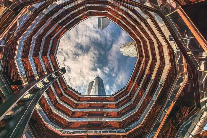 Framed Print : USA, New York City, View from below of the Vessel building in Hudson Yards area Framed Print : USA, New York City, View from below of the Vessel building in Hudson Yards area