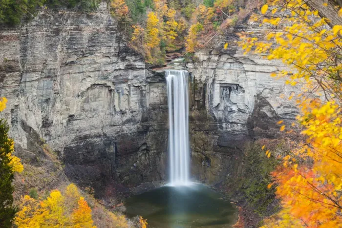 Framed Print : USA, New York, Finger Lakes Region, Ithaca, Taughannock Falls State Park, autumn