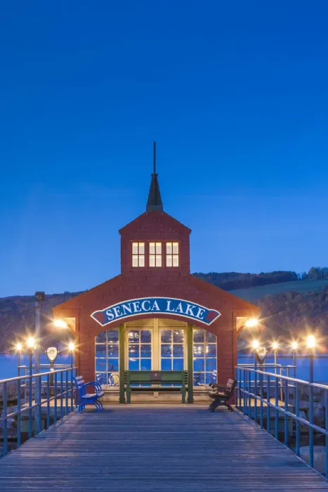 Framed Print : USA, New York, Finger Lakes Region, Watkins Glen, Seneca Lake pier, dusk Framed Print : USA, New York, Finger Lakes Region, Watkins Glen, Seneca Lake pier, dusk