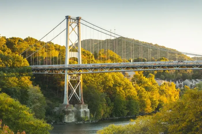 Framed Print : USA, New York, Hudson Valley, Kingston, Kingston Port Ewen Suspension Bridge Framed Print : USA, New York, Hudson Valley, Kingston, Kingston Port Ewen Suspension Bridge