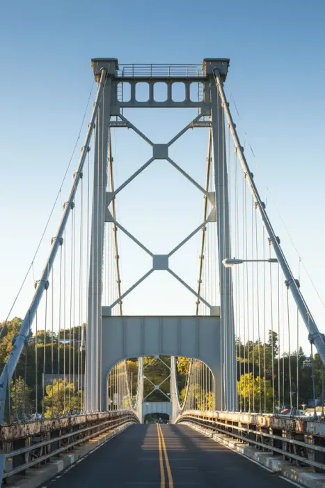 Framed Print : USA, New York, Hudson Valley, Kingston, Kingston Port Ewen Suspension Bridge
