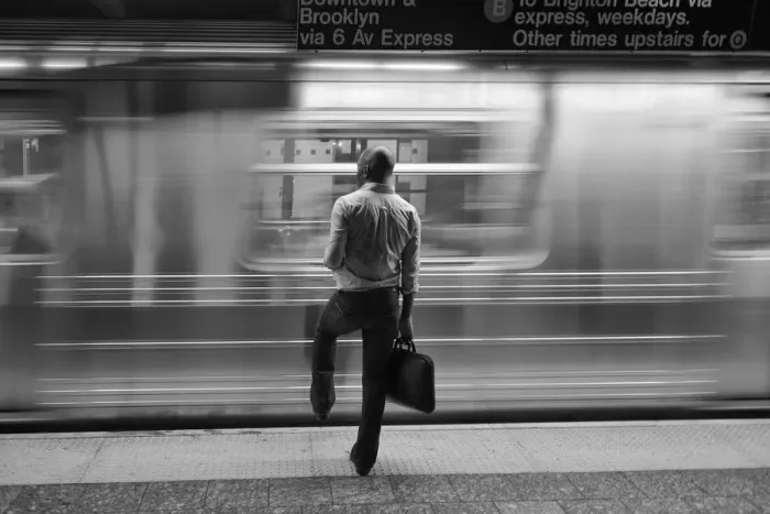Framed Print : USA, New York, man in subway station