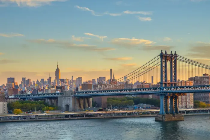 Framed Print : USA, New York, Manhattan Bridge and Empire State Building in Midtown, East River Framed Print : USA, New York, Manhattan Bridge and Empire State Building in Midtown, East River