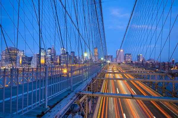 USA, New York, Manhattan, Downtown Financial District and Brooklyn Bridge