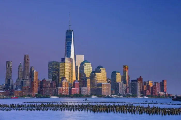 Framed Print : USA, New York, Manhattan, Lower Manhattan and World Trade Center, Freedom Tower across Framed Print : USA, New York, Manhattan, Lower Manhattan and World Trade Center, Freedom Tower across