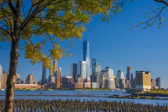 Framed Print : USA, New York, Manhattan, Lower Manhattan and World Trade Center, Freedom Tower across Framed Print : USA, New York, Manhattan, Lower Manhattan and World Trade Center, Freedom Tower across