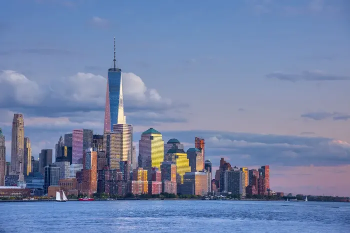 Framed Print : USA, New York, Manhattan, Lower Manhattan and World Trade Center, Freedom Tower across Framed Print : USA, New York, Manhattan, Lower Manhattan and World Trade Center, Freedom Tower across