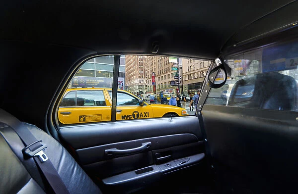 USA, New York, Manhattan, Midtown, view from a New York Taxicab