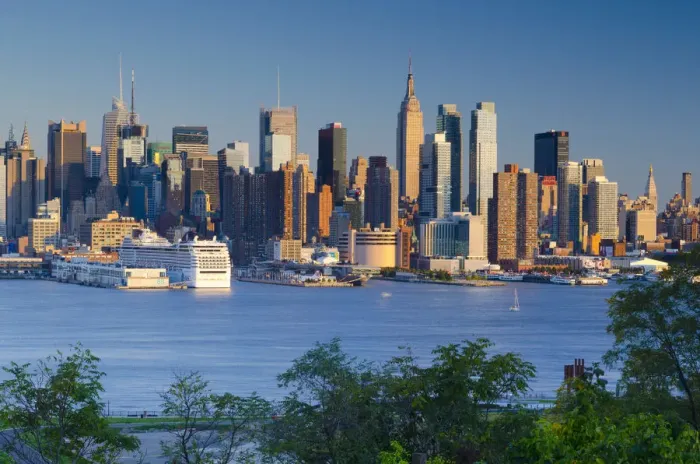 Framed Print : USA, New York, Manhattan, Midtown across the Hudson River