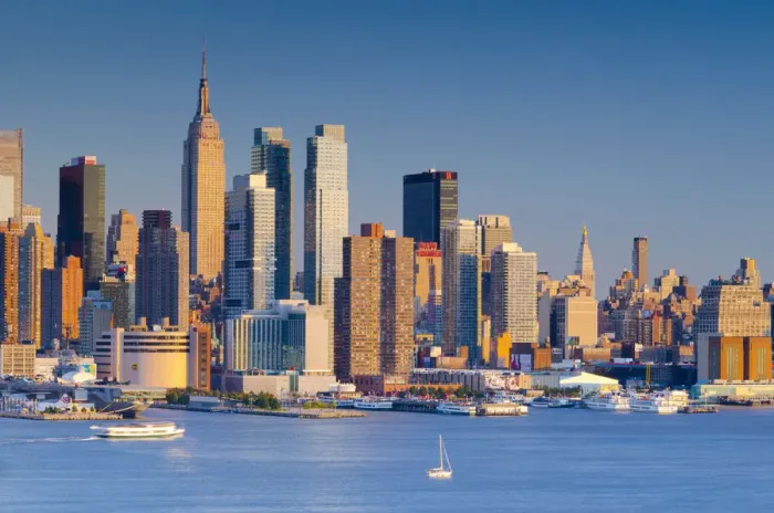 Framed Print : USA, New York, Manhattan, Midtown across the Hudson River