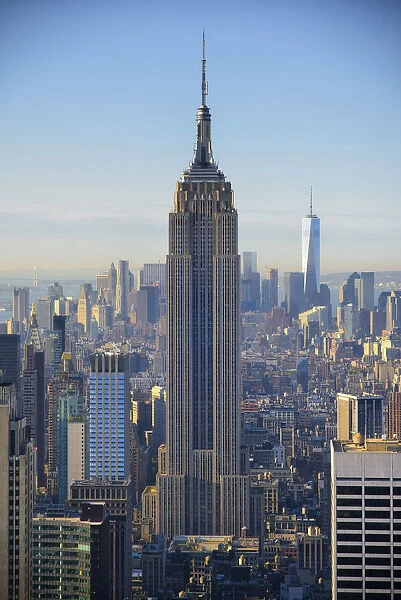 USA, New York, Manhattan, Top of the Rock Observatory, Midtown Manhattan and Empire