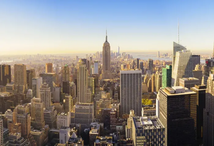 Framed Print : USA, New York, Manhattan, Top of the Rock Observatory, Midtown Manhattan and Empire