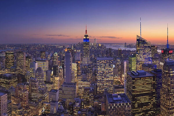 USA, New York, Manhattan, Top of the Rock Observatory, Midtown Manhattan and Empire