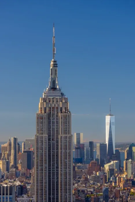 Framed Print : USA, New York, Midtown and Lower Manhattan, Empire State Building and Freedom Tower