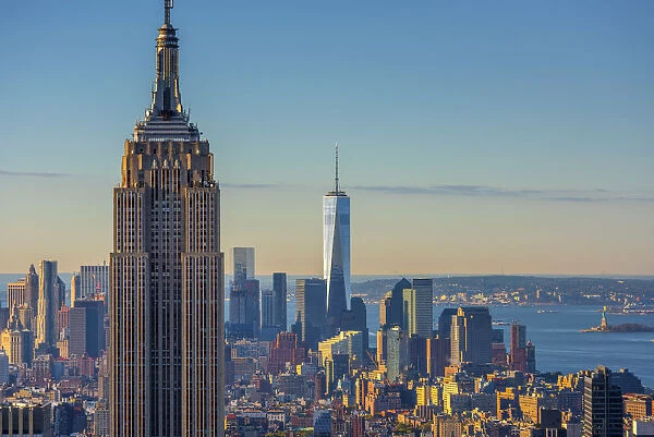 USA, New York, Midtown and Lower Manhattan, Empire State Building and Freedom Tower
