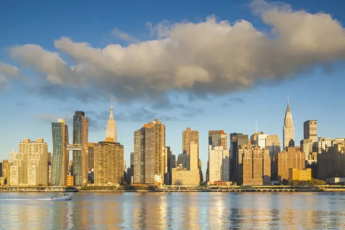 Framed Print : USA, New York, New York City, Long Island City, Mid town Manhattan skyline with Empire