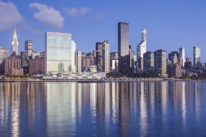 Framed Print : USA, New York, New York City, Long Island City, Mid town Manhattan skyline with UN Framed Print : USA, New York, New York City, Long Island City, Mid town Manhattan skyline with UN