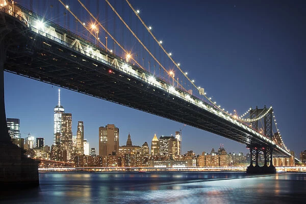 USA, New York, New York City, Lower Manhattan and Manhattan Bridge