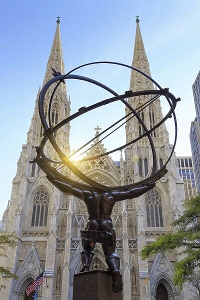 USA, New York, New York City, Manhattan, Rockefeller Center, Atlas Statue and St
