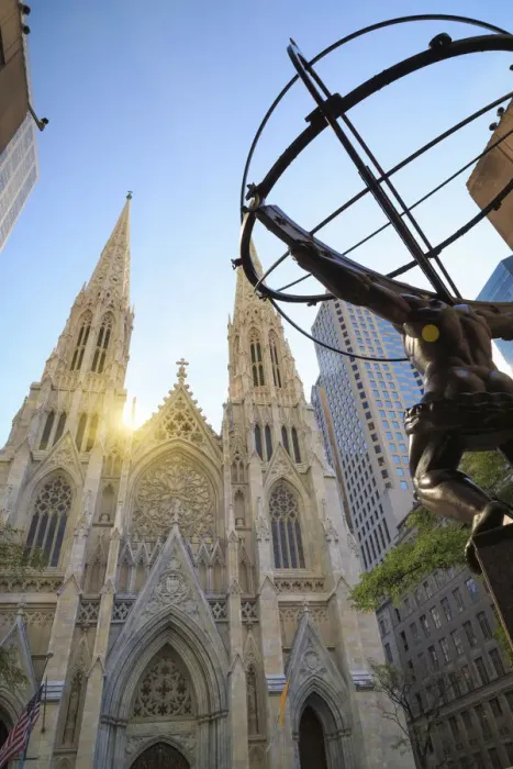 Framed Print : USA, New York, New York City, Manhattan, Rockefeller Center, Atlas Statue and St Patricks Framed Print : USA, New York, New York City, Manhattan, Rockefeller Center, Atlas Statue and St Patricks