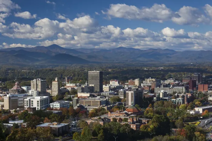 Framed Print : USA, North Carolina, Asheville, elevated city skyline Framed Print : USA, North Carolina, Asheville, elevated city skyline