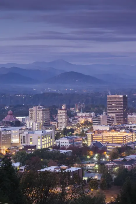Framed Print : USA, North Carolina, Asheville, elevated city skyline
