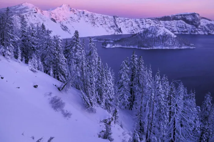 Framed Print : USA, Oregon, Cascades, Pacific Northwest, Crater lake national Park in winter Framed Print : USA, Oregon, Cascades, Pacific Northwest, Crater lake national Park in winter