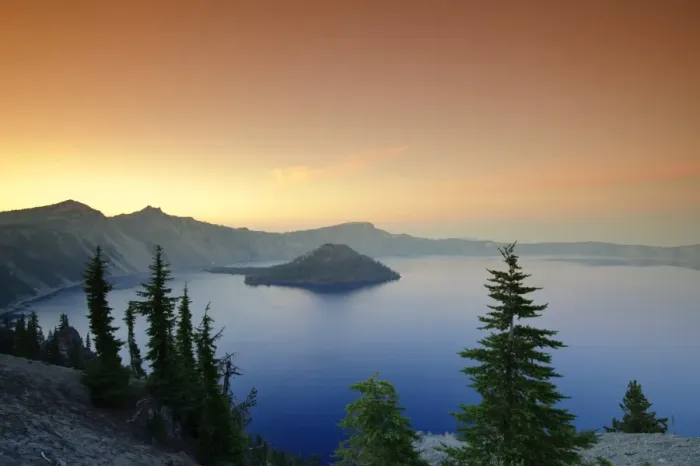 Framed Print : USA, Oregon, Crater Lake National Park, Crater Lake and Wizard Island