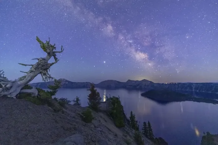 Framed Print : USA, Oregon, Crater Lake National Park, Milky way and pine tree Framed Print : USA, Oregon, Crater Lake National Park, Milky way and pine tree