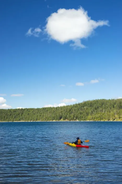 Framed Print : USA Oregon, La Pine, Newberry Volcanic National Monument, Kayaker on Paulina Lake Framed Print : USA Oregon, La Pine, Newberry Volcanic National Monument, Kayaker on Paulina Lake