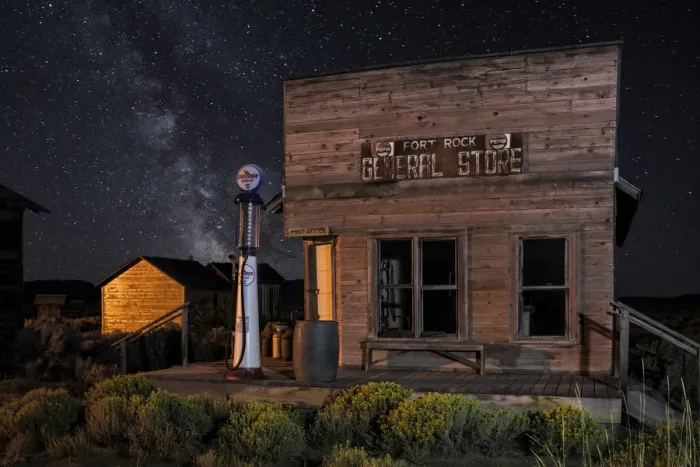 Framed Print : USA, Oregon, Lake County, Fort Rock, Historic General store and Milky way Framed Print : USA, Oregon, Lake County, Fort Rock, Historic General store and Milky way