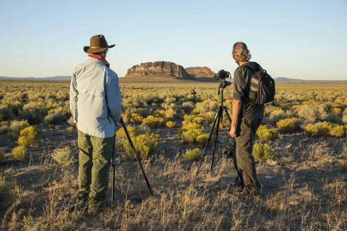Framed Print : USA, Oregon, Lake County, Fort Rock, Photographers admiring the landscape Framed Print : USA, Oregon, Lake County, Fort Rock, Photographers admiring the landscape