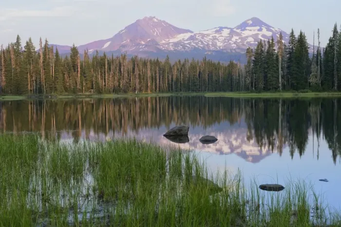 Framed Print : USA, Pacific Northwest, Oregon Cascades, Scott lake with three sisters mountains Framed Print : USA, Pacific Northwest, Oregon Cascades, Scott lake with three sisters mountains