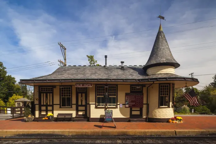 Framed Print : USA, Pennsylvania, Bucks County, New Hope, train station Framed Print : USA, Pennsylvania, Bucks County, New Hope, train station