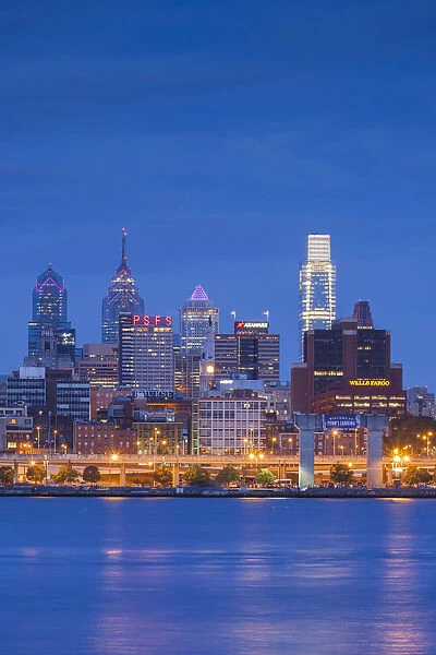 USA, Pennsylvania, Philadelphia, city skyline from Camden New Jersey, dawn
