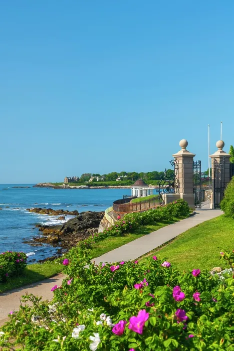 Framed Print : USA, Rhode Island, Newport, Easton Bay, , Bellevue Avenue Historic District, Cliff Walk