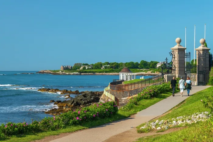 Framed Print : USA, Rhode Island, Newport, Easton Bay, , Bellevue Avenue Historic District, Cliff Walk
