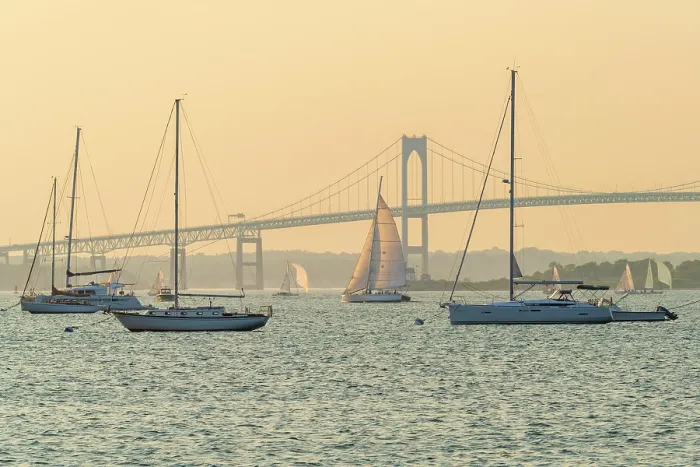 Framed Print : USA, Rhode Island, Newport, Narragansett Bay, Claiborne Pell Bridge or Newport Bridge Framed Print : USA, Rhode Island, Newport, Narragansett Bay, Claiborne Pell Bridge or Newport Bridge