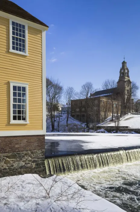 Framed Print : USA, Rhode Island, Pawtucket, Slater Mill, early mill complex, winter Framed Print : USA, Rhode Island, Pawtucket, Slater Mill, early mill complex, winter