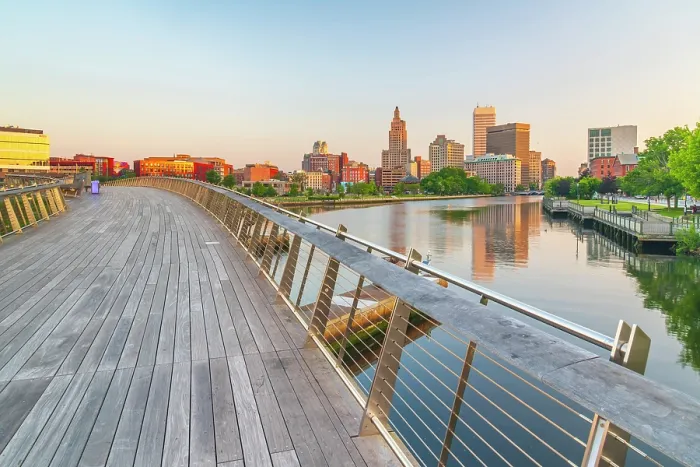 Framed Print : USA, Rhode Island, Providence, Michael S. Van Leesten Memorial Bridge over Providence River, Downtown skyline Framed Print : USA, Rhode Island, Providence, Michael S. Van Leesten Memorial Bridge over Providence River, Downtown skyline