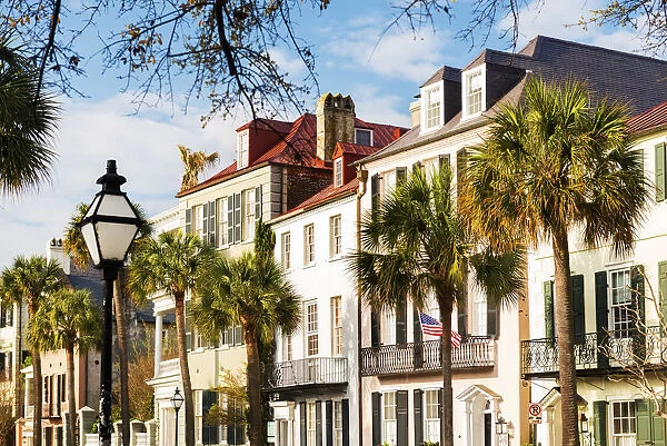 USA, South Carolina, Charleston, Colourful town houses in the historical centre
