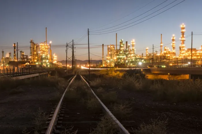 Framed Print : USA, Southwest, Colorado, El Paso County, Denver, Train tracks near a refinery Framed Print : USA, Southwest, Colorado, El Paso County, Denver, Train tracks near a refinery