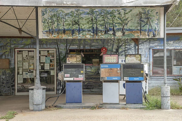 USA, Texas, Karnack, Caddo lake, abandoned gas station