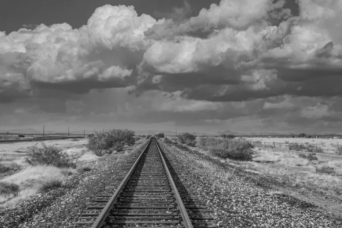 Framed Print : USA, Texas, Marfa, railroad track Framed Print : USA, Texas, Marfa, railroad track