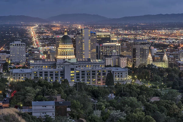 USA, Utah, Davis County, Salt Lake City, State Capitol and city view